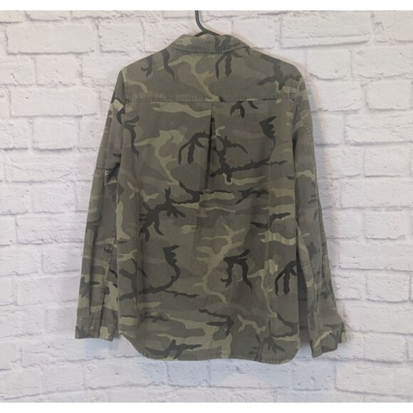 Zara Trafaluc Camo Military Style Long Sleeve Button Up 100% Cotton Size medium - Picture 2 of 8